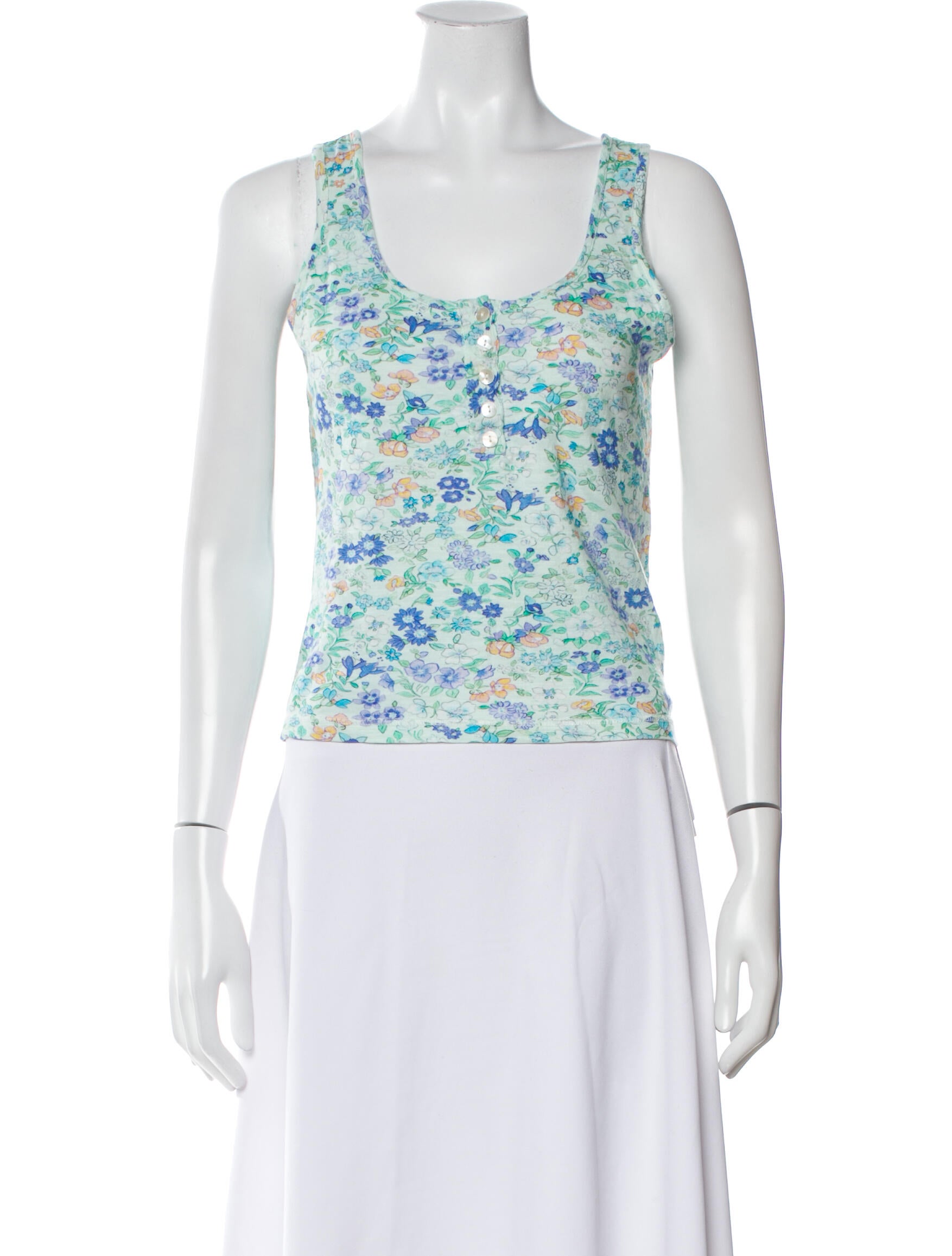 LoveShackFancy Floral Print Scoop Neck Crop Top