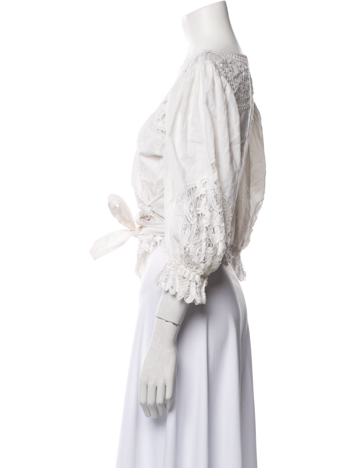 LoveShackFancy V-Neck Three-Quarter Sleeve Crop Top