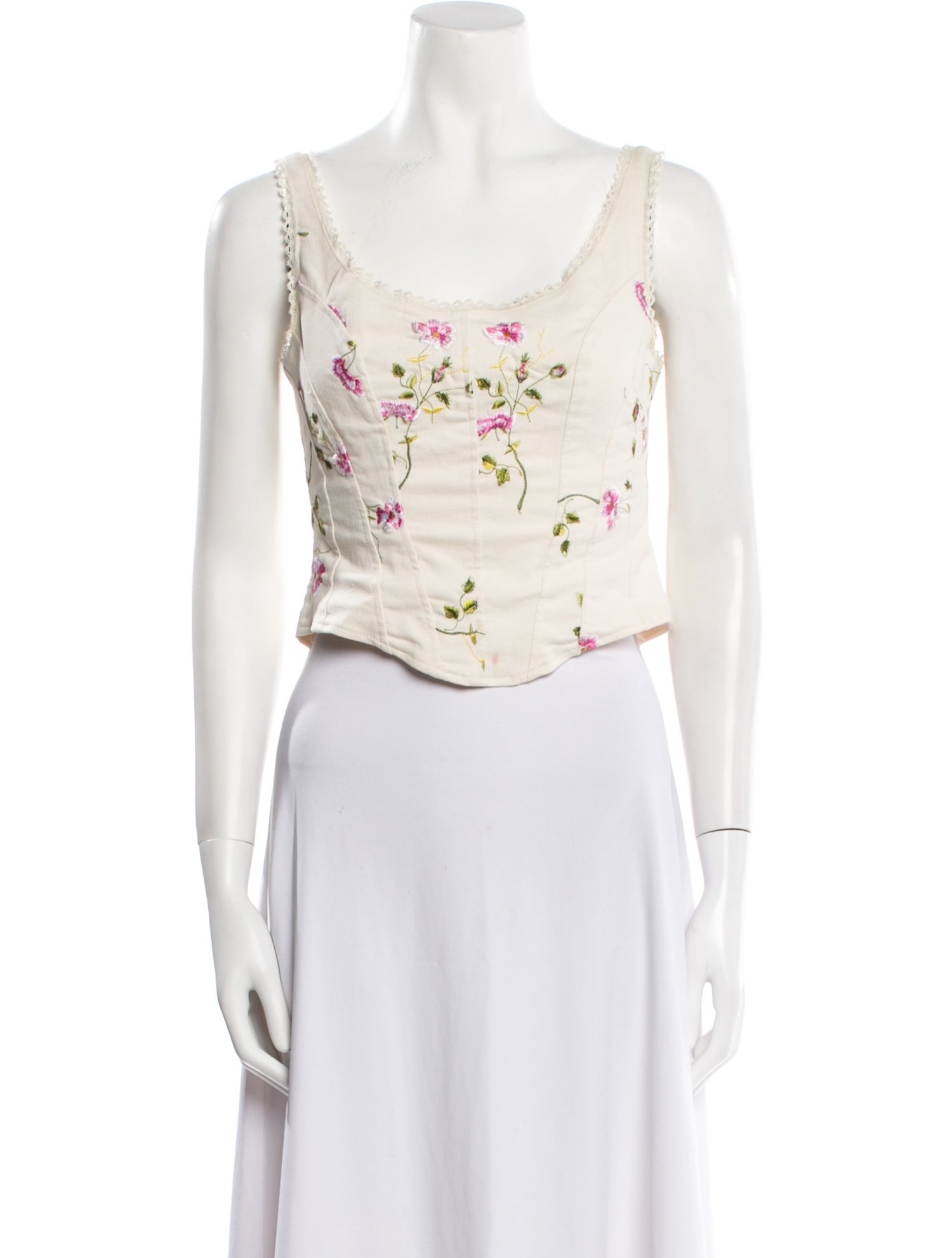 LoveShackFancy Floral Print Scoop Neck Crop Top