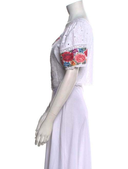 LoveShackFancy Floral Print Scoop Neck Crop Top