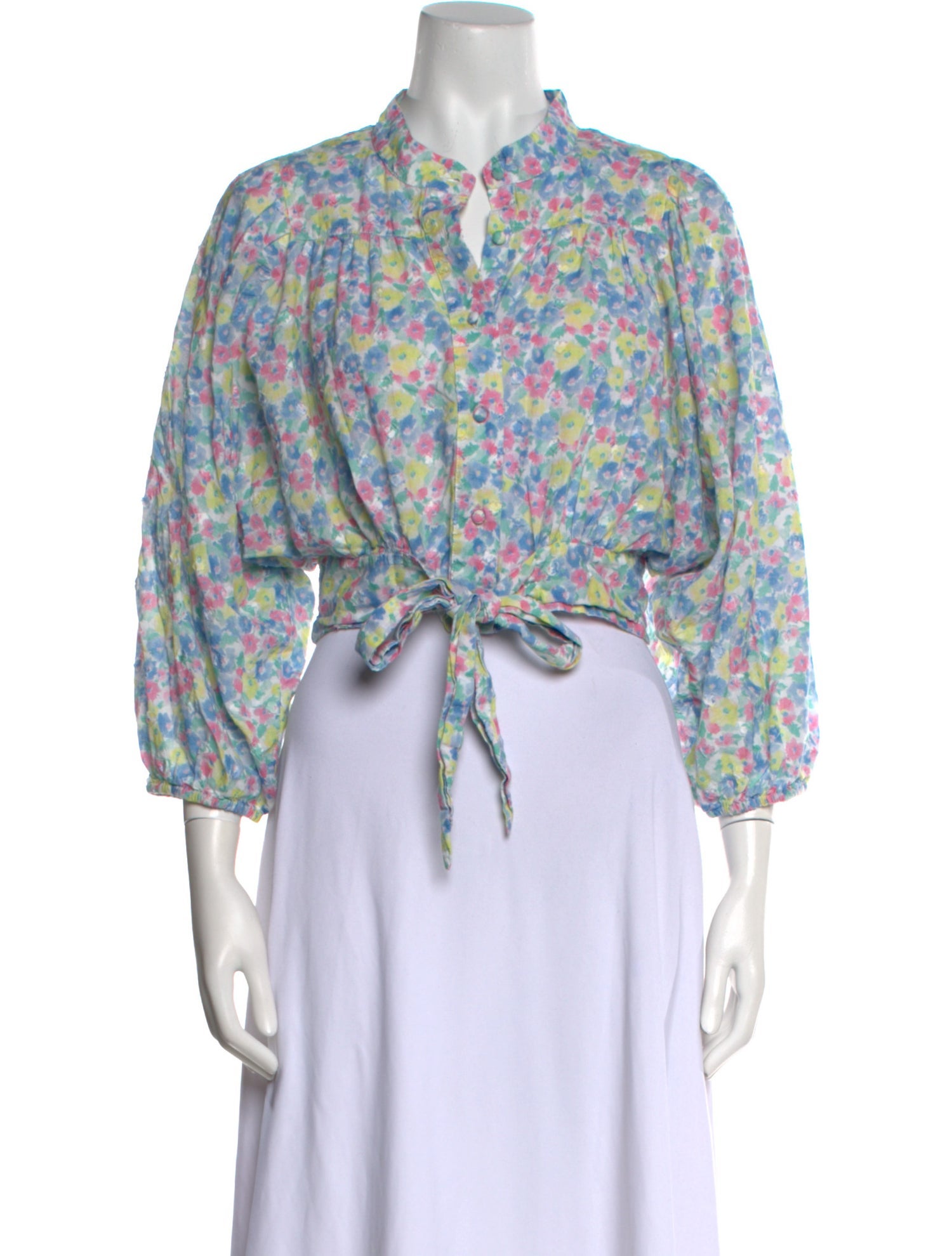 LoveShackFancy Floral Print Mock Neck Crop Top