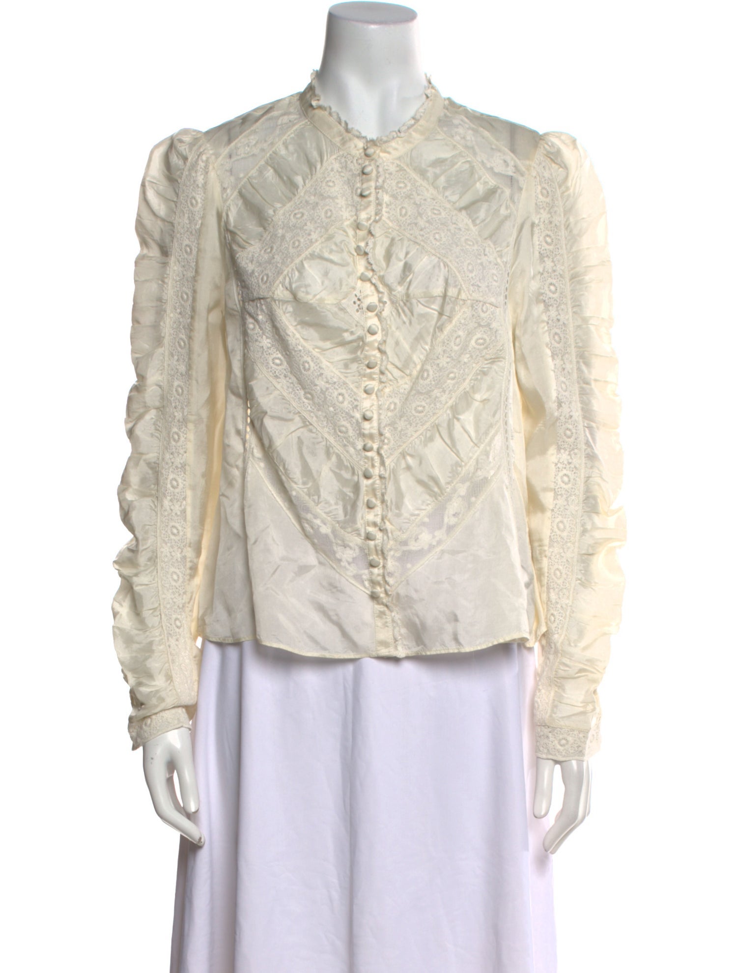 LoveShackFancy Mock Neck Long Sleeve Button-Up Top