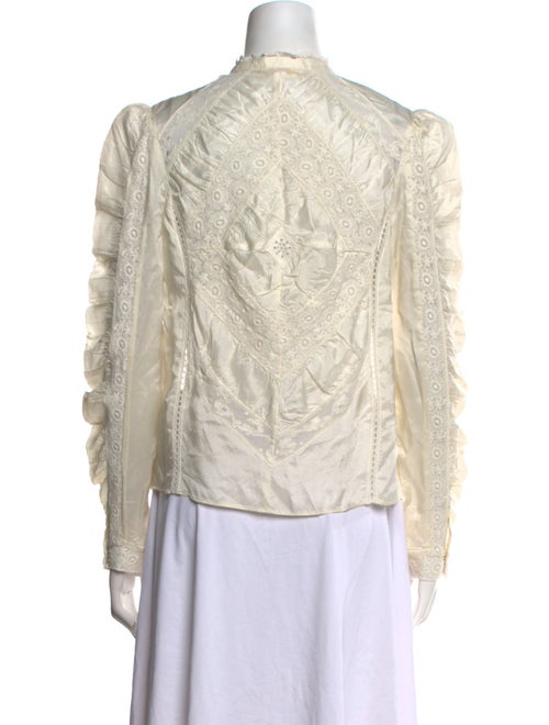 LoveShackFancy Mock Neck Long Sleeve Button-Up Top