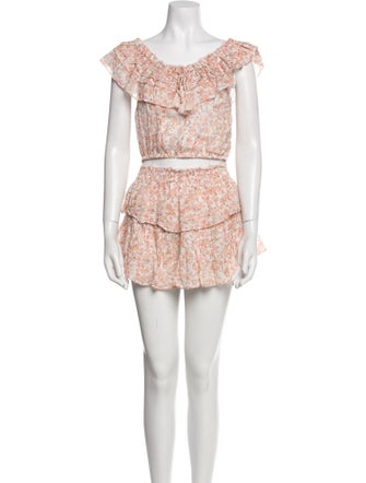LoveShackFancy Floral Print Ruffle Embellishment Skirt Set