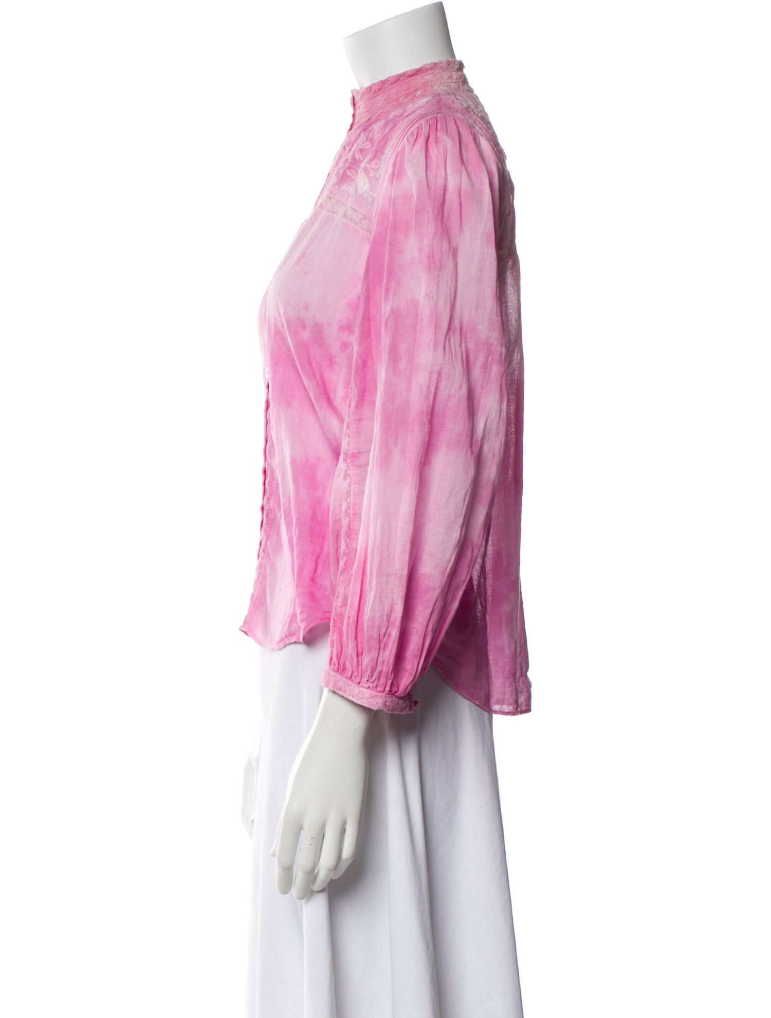 LoveShackFancy Tie-Dye Print Mock Neck Blouse