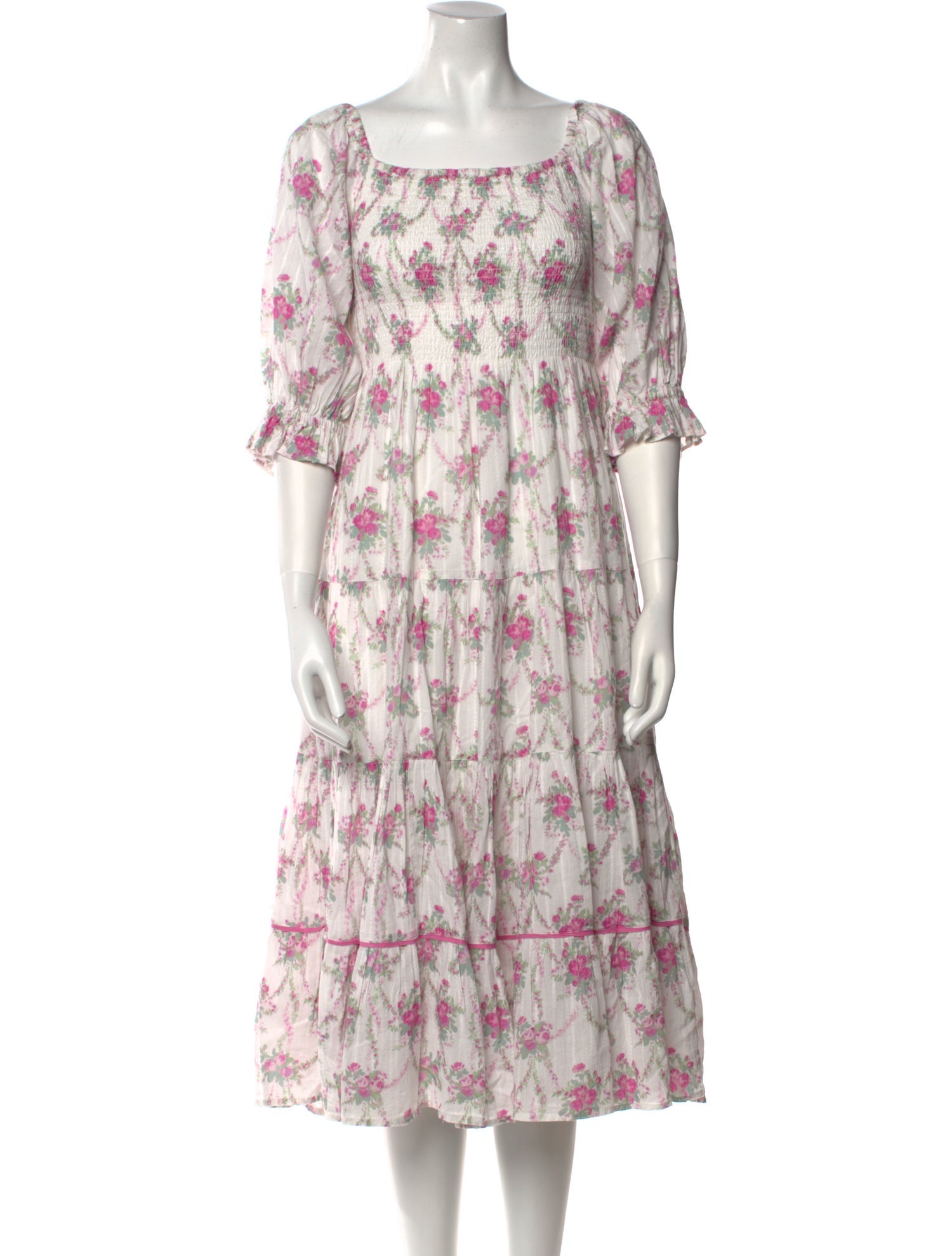 LoveShackFancy Floral Print Midi Length Dress