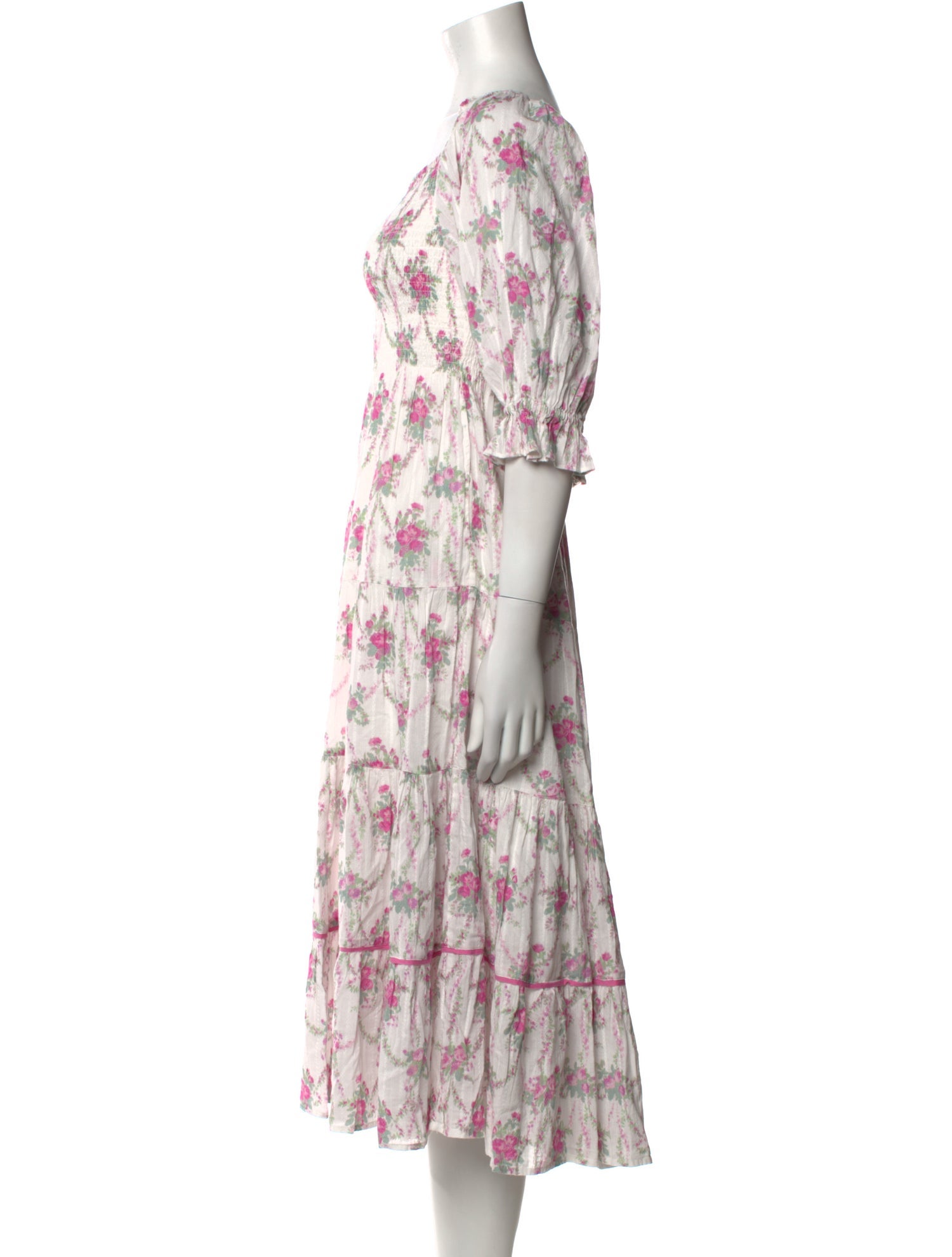 LoveShackFancy Floral Print Midi Length Dress