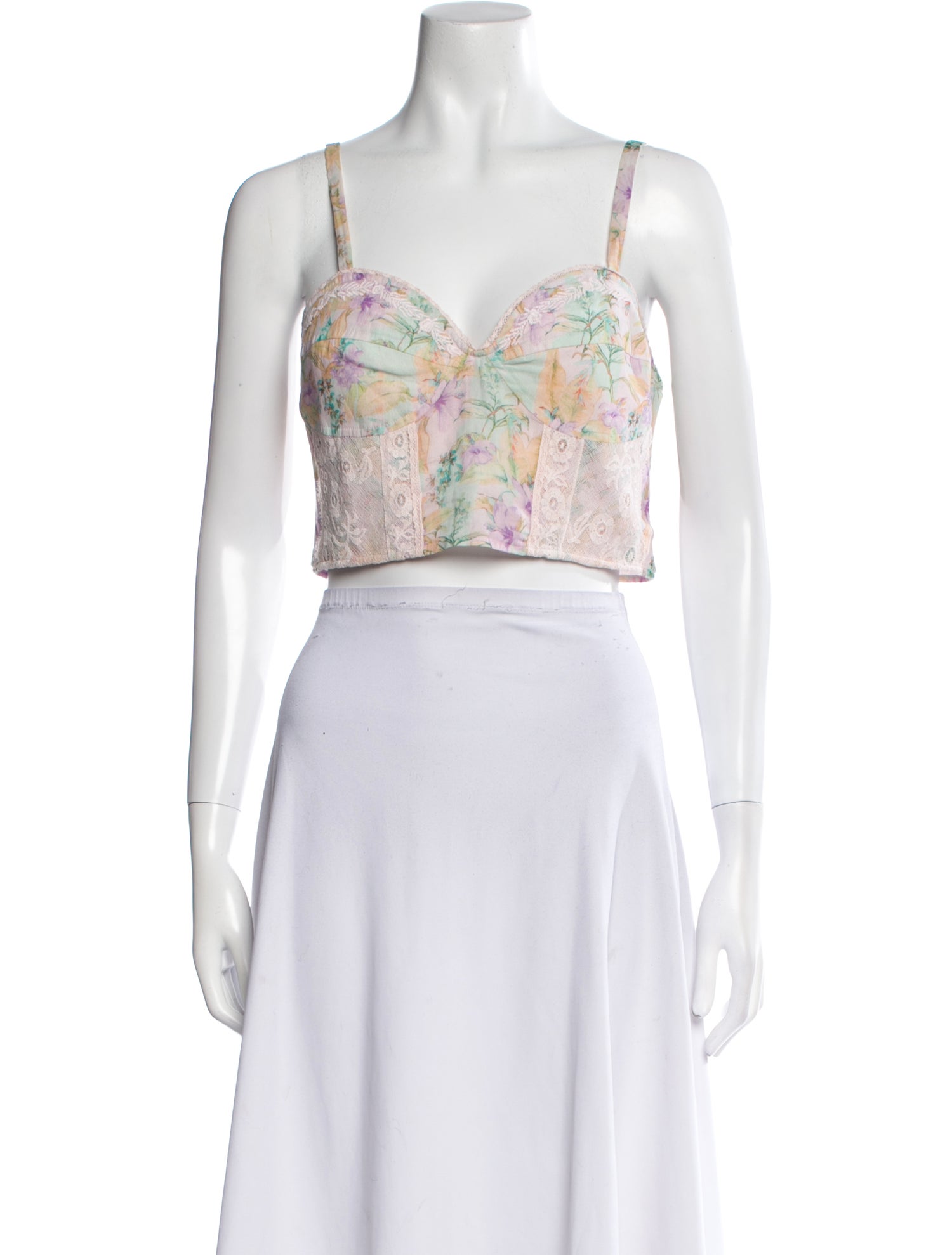 LoveShackFancy Floral Print Square Neckline Crop Top