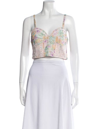 LoveShackFancy Floral Print Square Neckline Crop Top