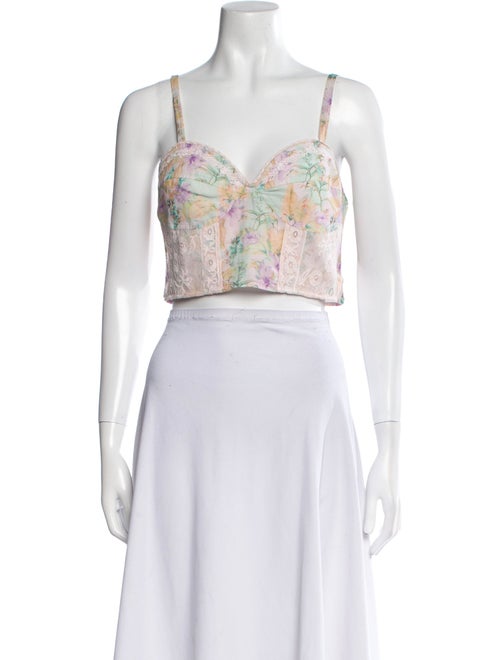 LoveShackFancy Floral Print Square Neckline Crop Top