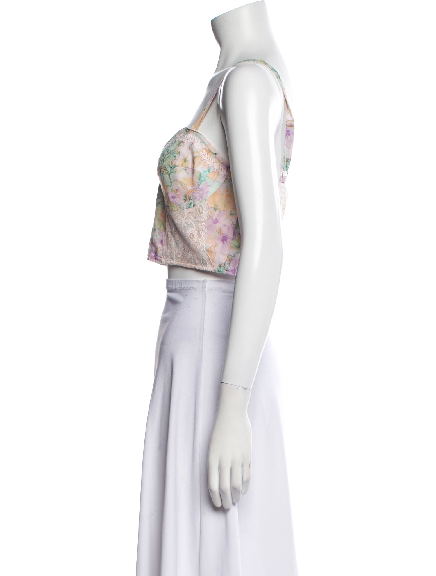 LoveShackFancy Floral Print Square Neckline Crop Top