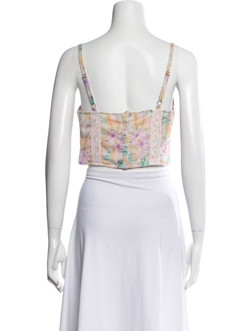 LoveShackFancy Floral Print Square Neckline Crop Top