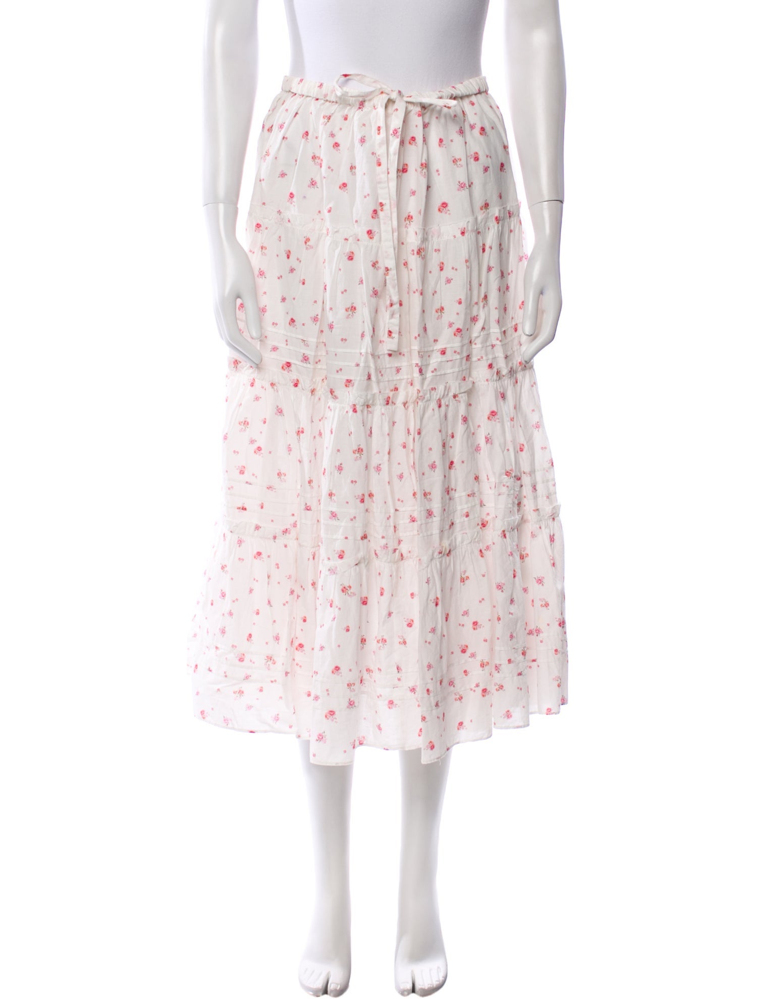 LoveShackFancy Floral Print Midi Length Skirt