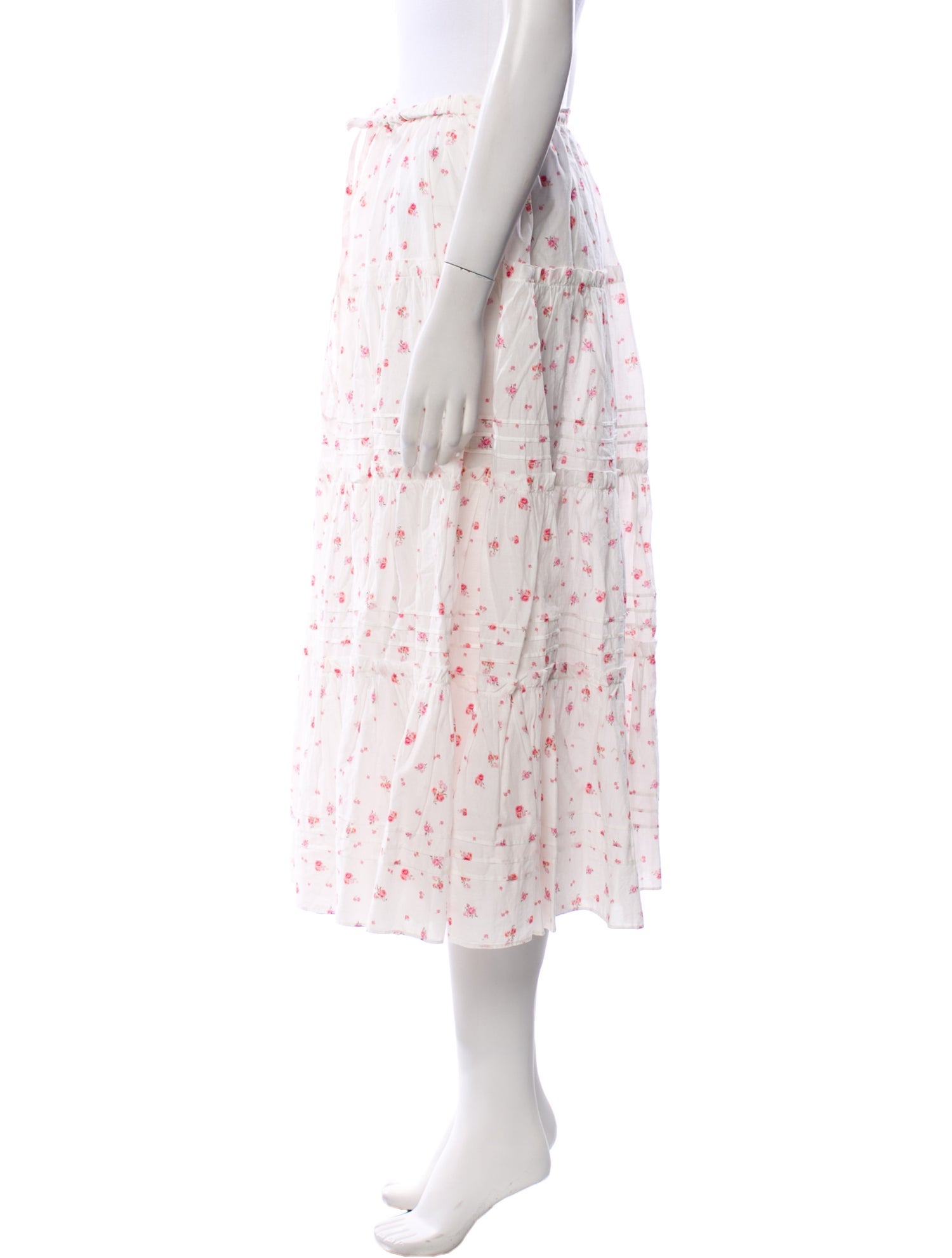 LoveShackFancy Floral Print Midi Length Skirt