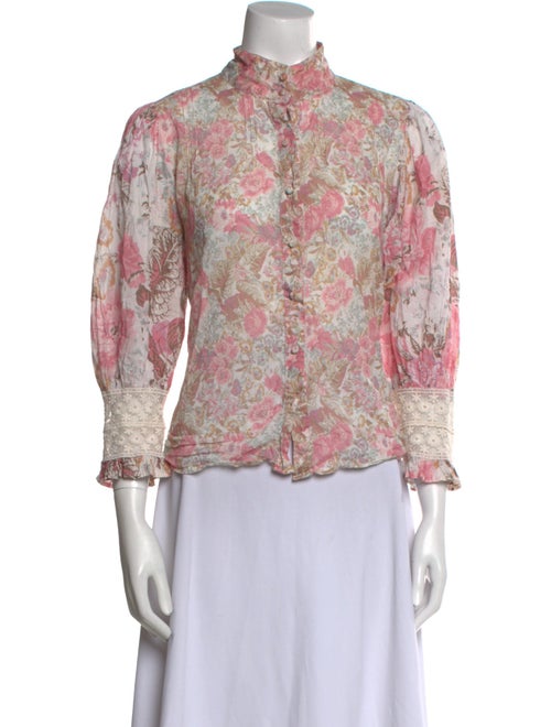LoveShackFancy Floral Print Mock Neck Blouse