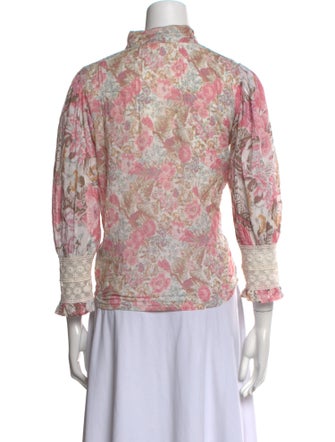 LoveShackFancy Floral Print Mock Neck Blouse