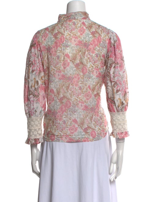 LoveShackFancy Floral Print Mock Neck Blouse