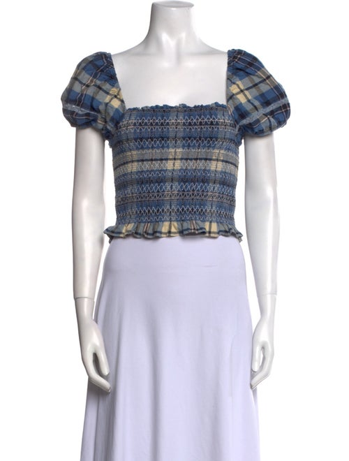 LoveShackFancy Plaid Print Square Neckline Crop Top