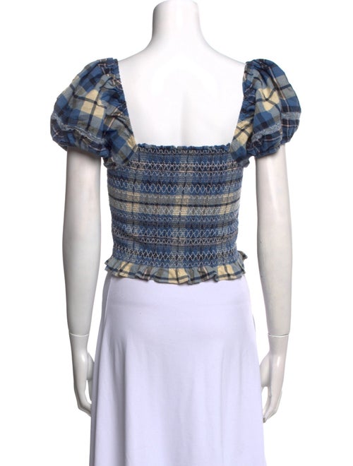 LoveShackFancy Plaid Print Square Neckline Crop Top