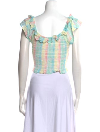 LoveShackFancy Plaid Print Square Neckline Crop Top