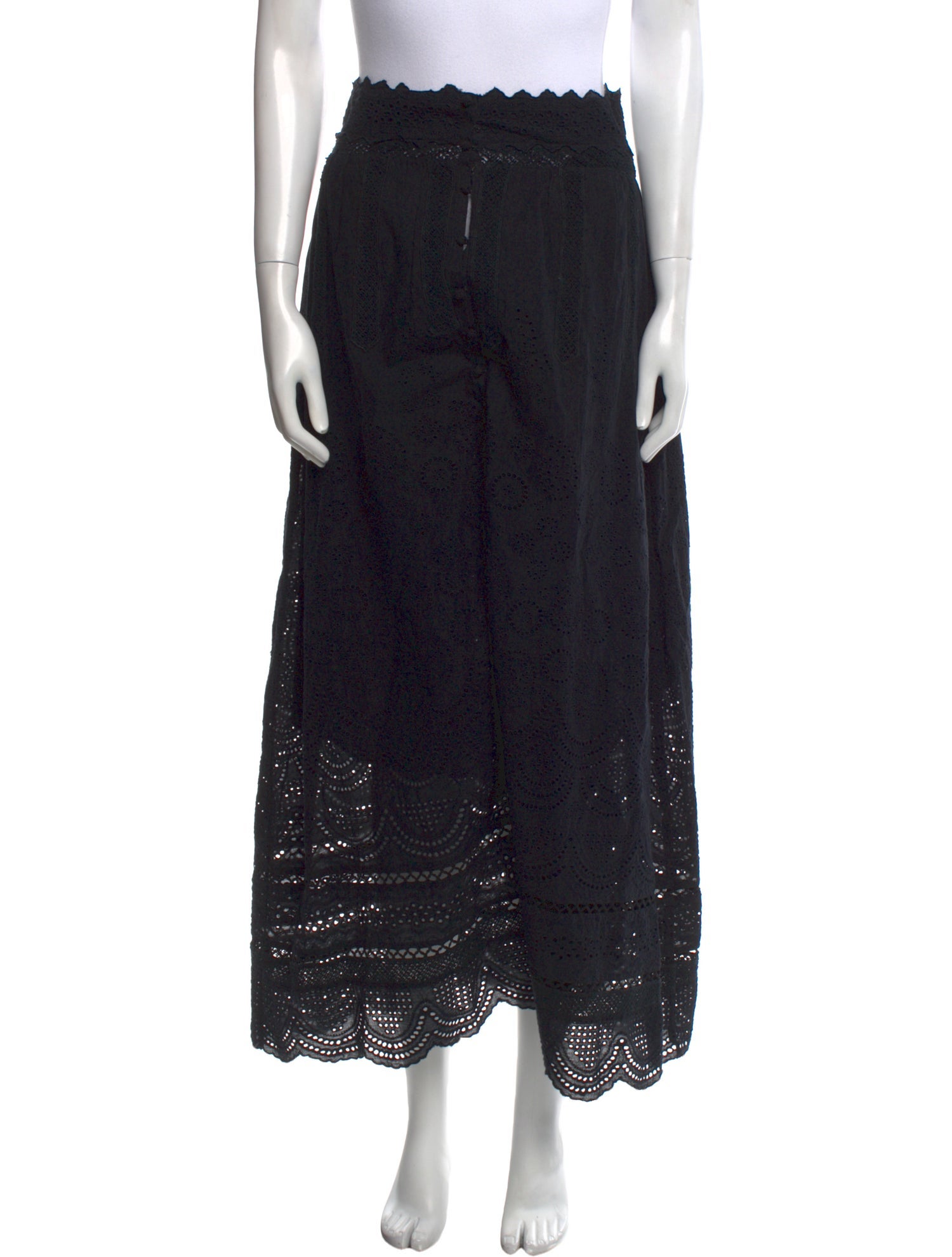 LoveShackFancy Eyelet Trim Midi Length Skirt