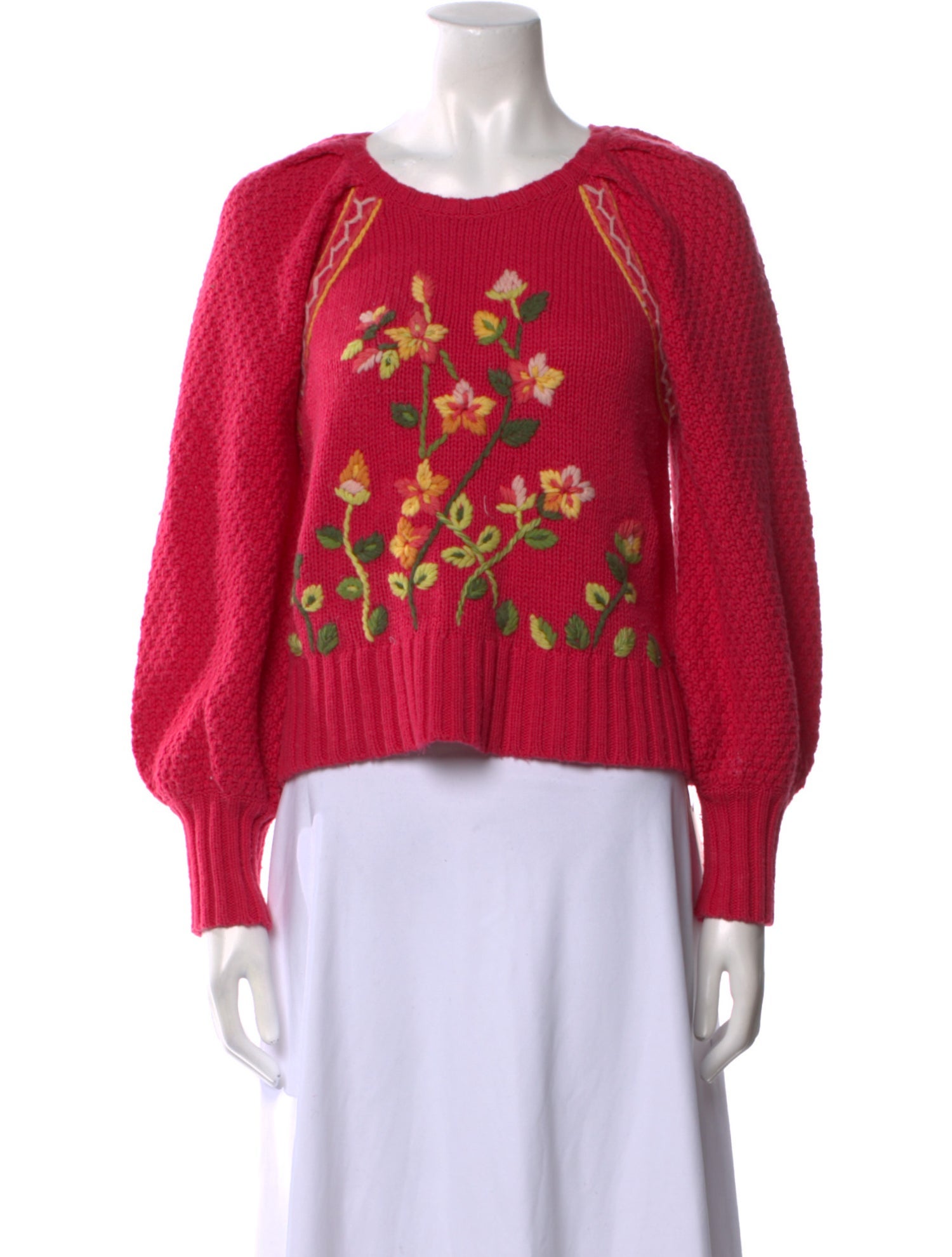 LoveShackFancy Floral Print Crew Neck Sweater