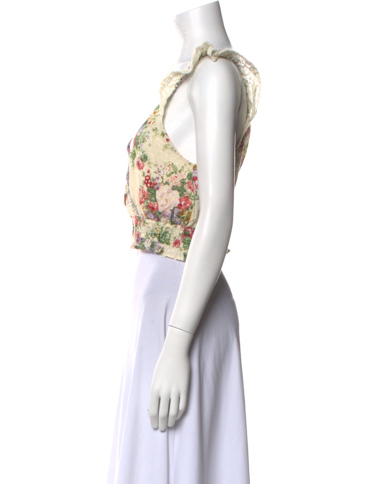 LoveShackFancy Floral Print V-Neck Crop Top