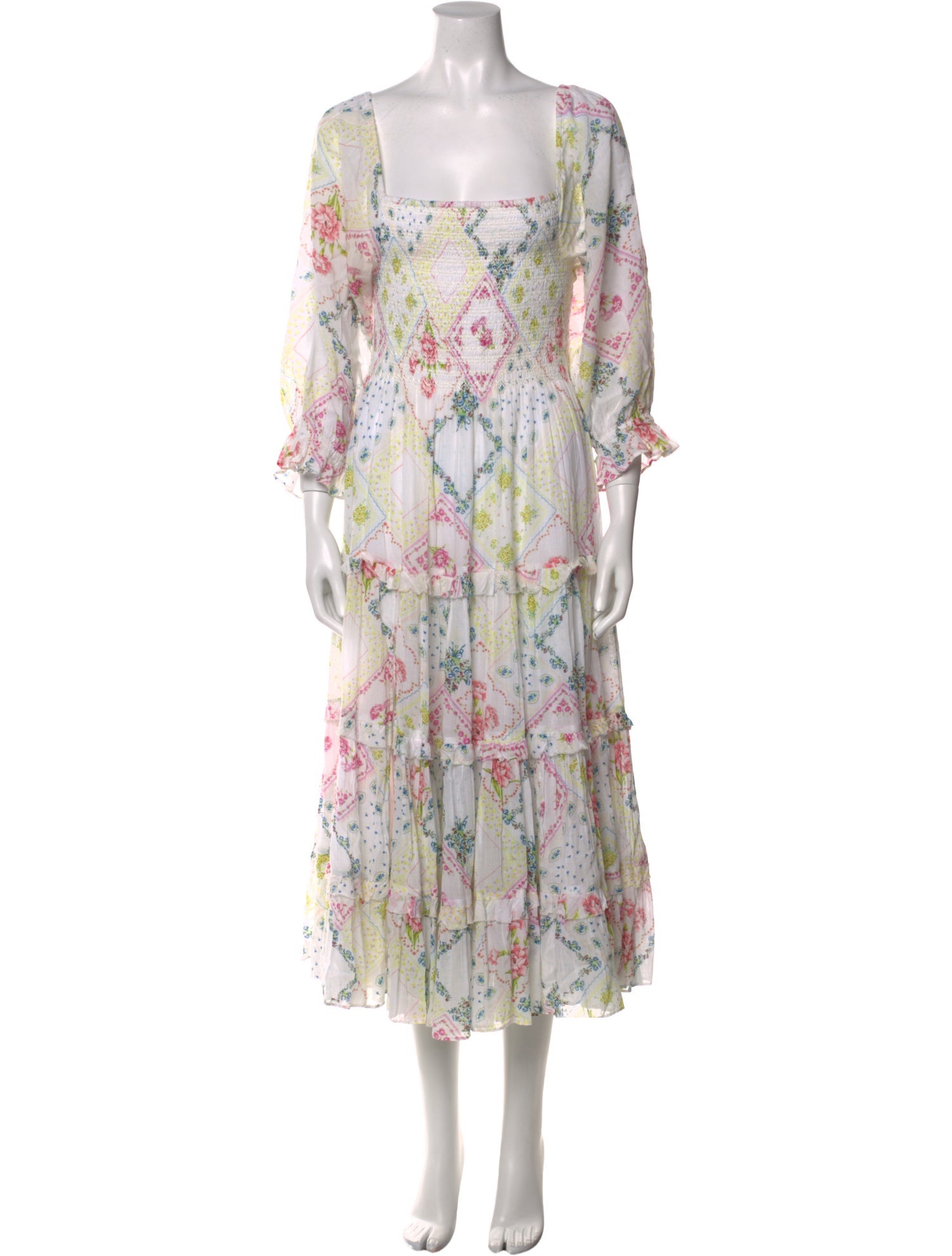 LoveShackFancy Floral Print Midi Length Dress