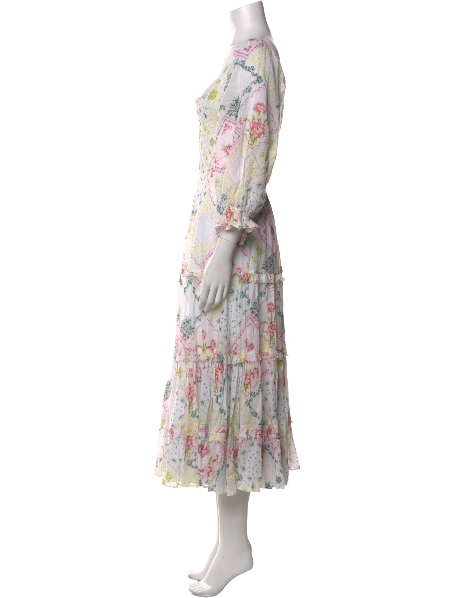 LoveShackFancy Floral Print Midi Length Dress