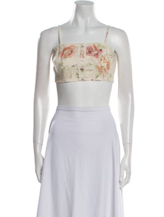 LoveShackFancy Linen Floral Print Crop Top