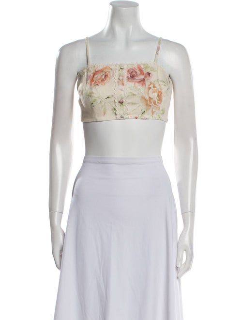 LoveShackFancy Linen Floral Print Crop Top