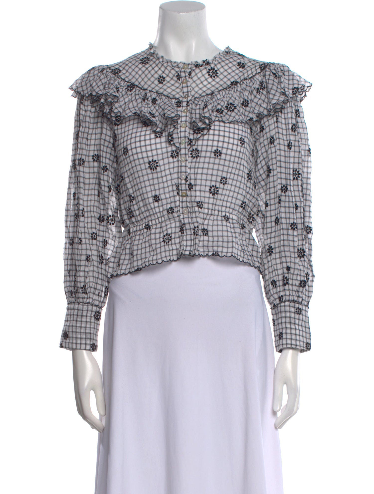 LoveShackFancy Plaid Print Mock Neck Crop Top