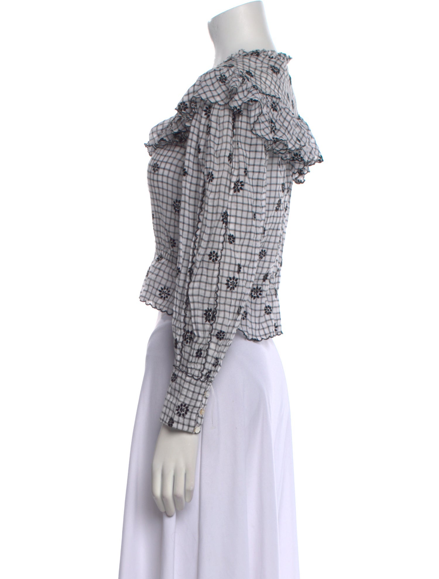 LoveShackFancy Plaid Print Mock Neck Crop Top