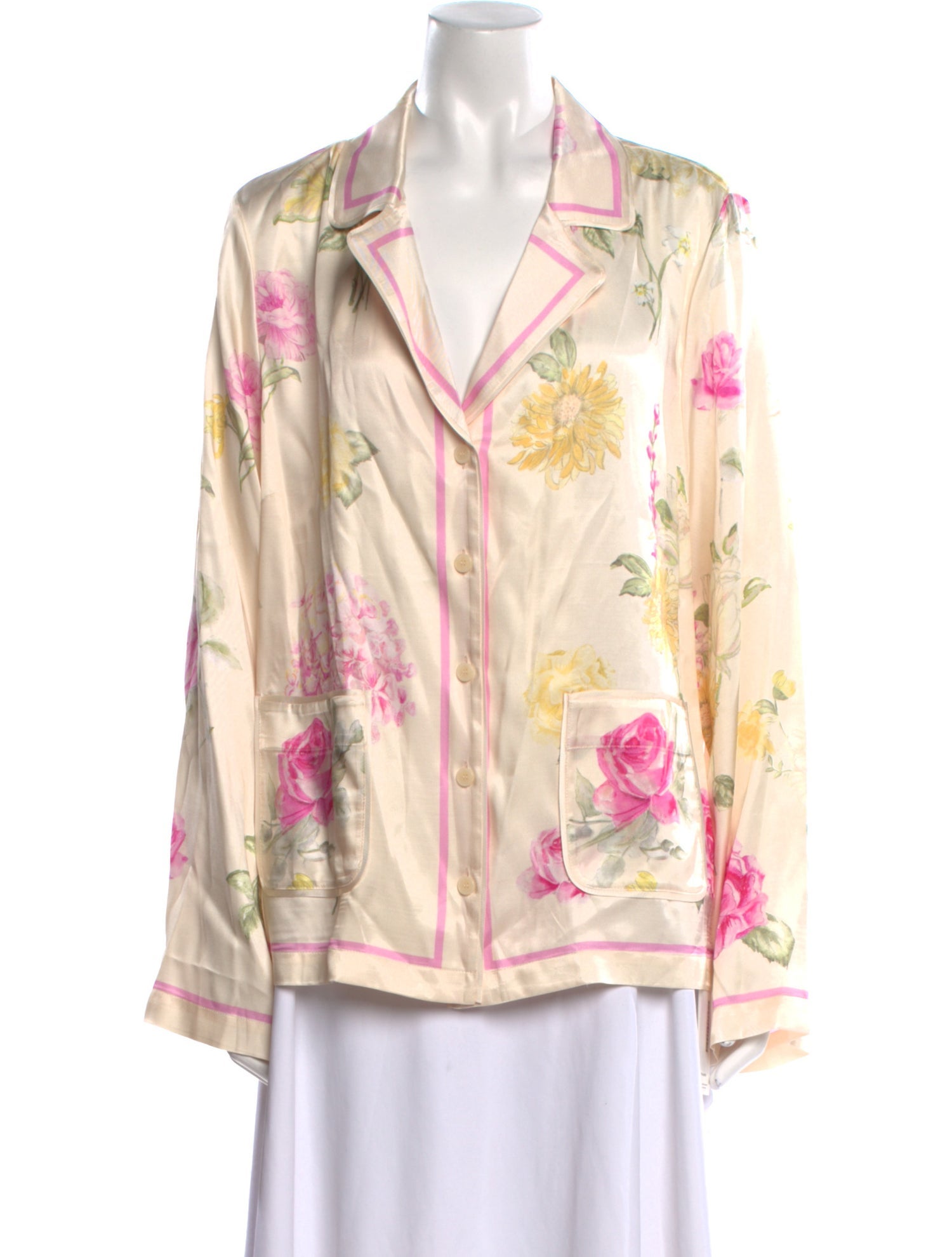 LoveShackFancy Floral Print V-Neck Blouse