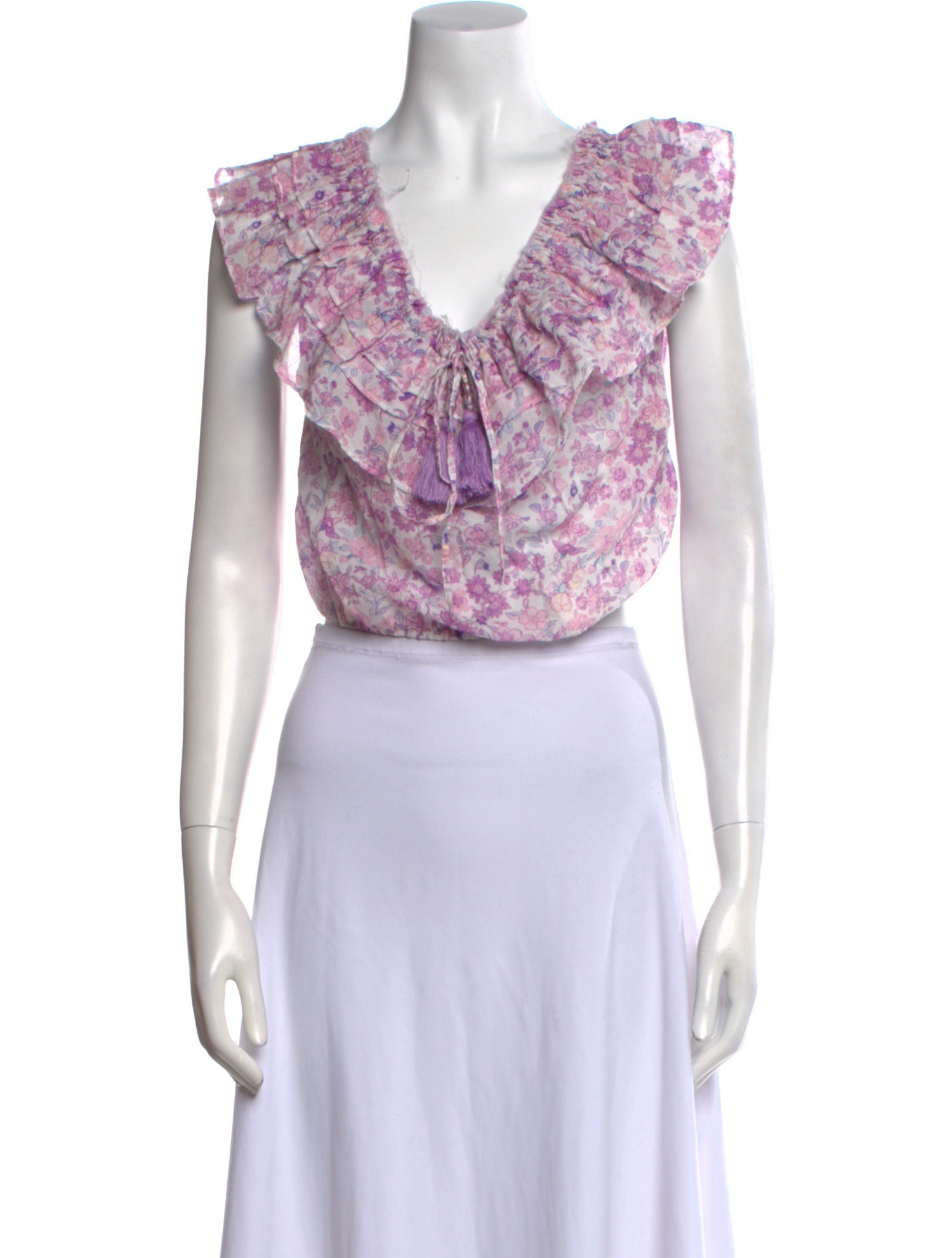 LoveShackFancy Floral Print V-Neck Crop Top