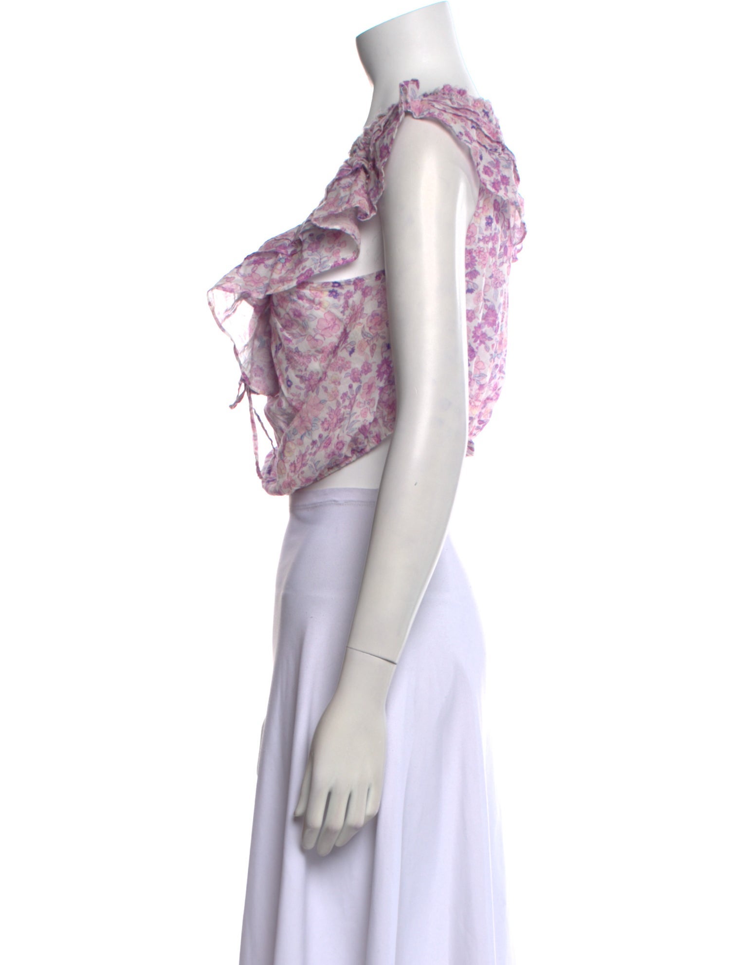 LoveShackFancy Floral Print V-Neck Crop Top