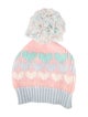 LoveShackFancy Pink Cotton Pattern Print Beanie w/ Pom Pom Embellishment At Closure