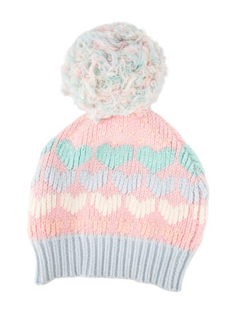 LoveShackFancy Pink Cotton Pattern Print Beanie w/ Pom Pom Embellishment At Closure