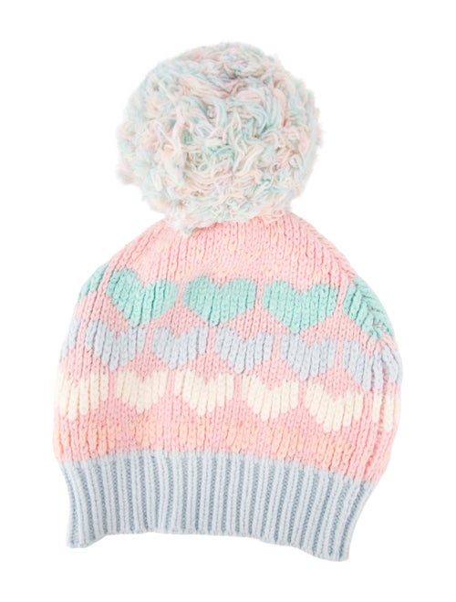 LoveShackFancy Pink Cotton Pattern Print Beanie w/ Pom Pom Embellishment At Closure