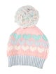 LoveShackFancy Pink Cotton Pattern Print Beanie w/ Pom Pom Embellishment At Closure