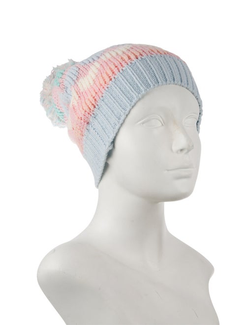LoveShackFancy Pink Cotton Pattern Print Beanie w/ Pom Pom Embellishment At Closure