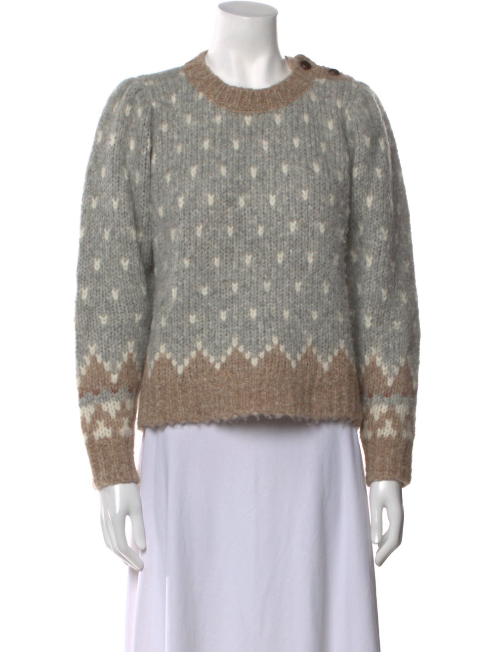 LoveShackFancy Alpaca Pullover Grey Printed Long … - image 1