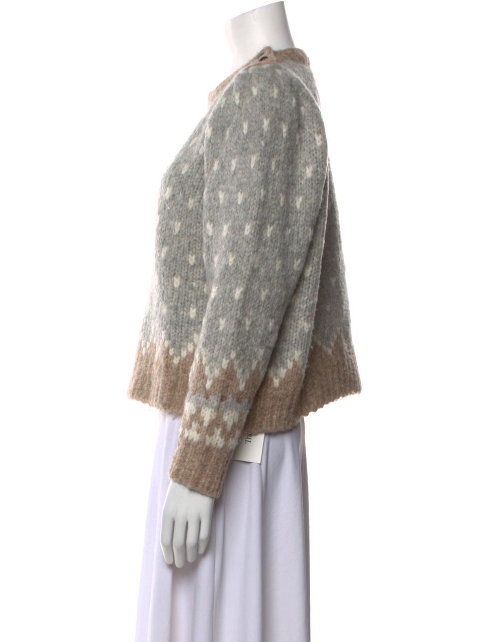 LoveShackFancy Alpaca Pullover Grey Printed Long … - image 2