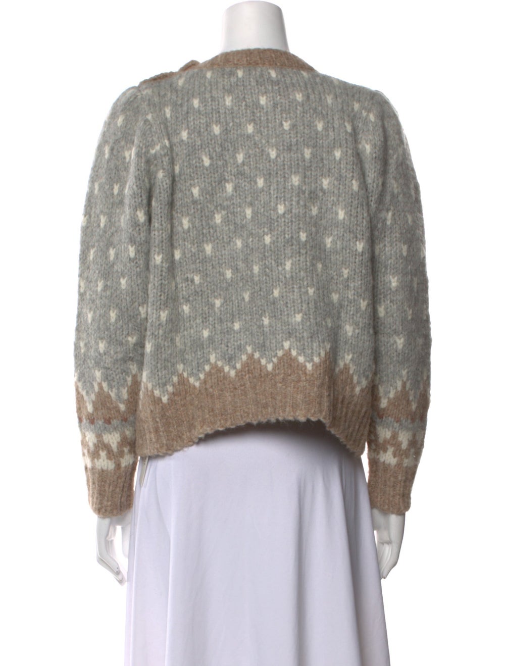 LoveShackFancy Alpaca Pullover Grey Printed Long … - image 3