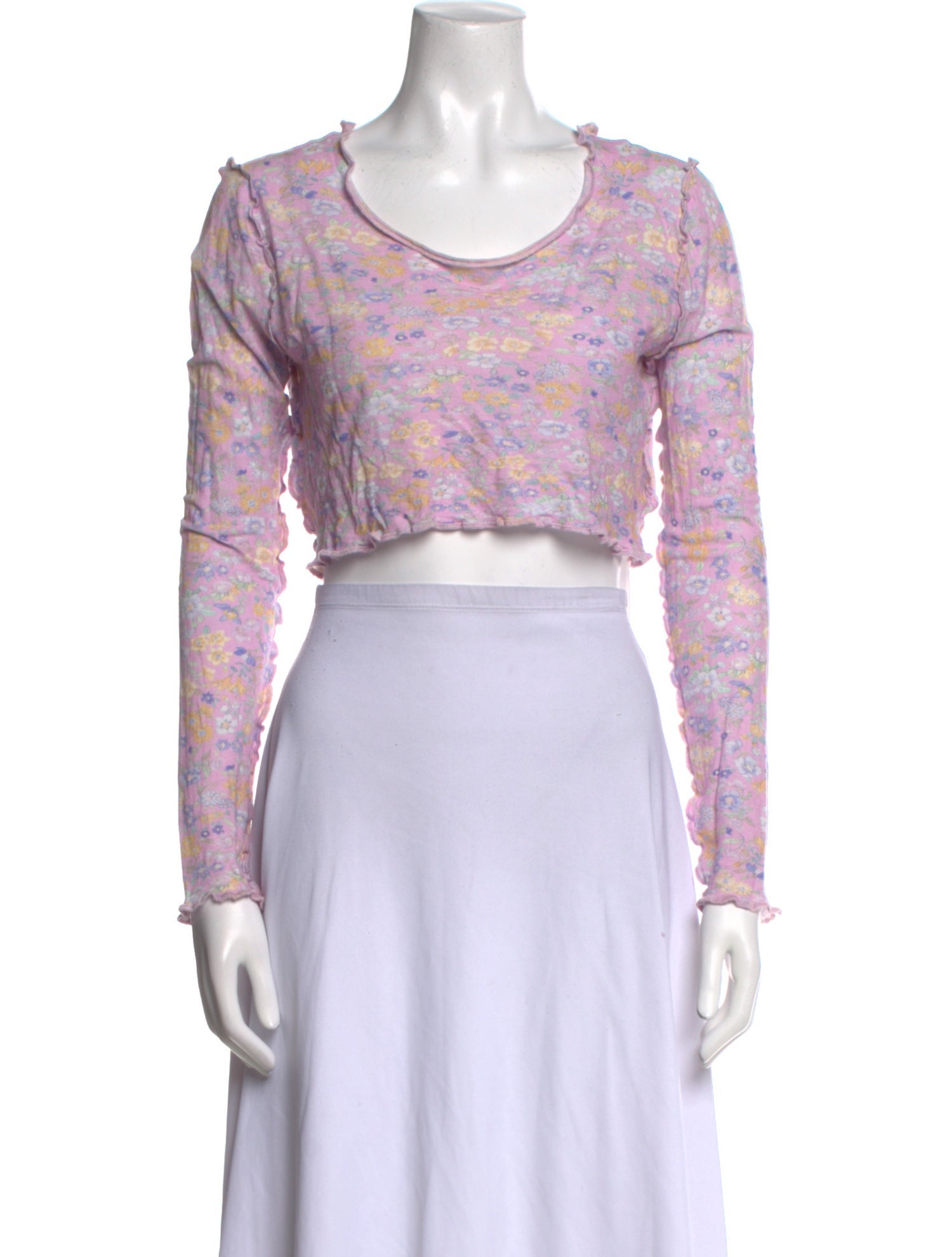 LoveShackFancy Floral Print Scoop Neck Crop Top