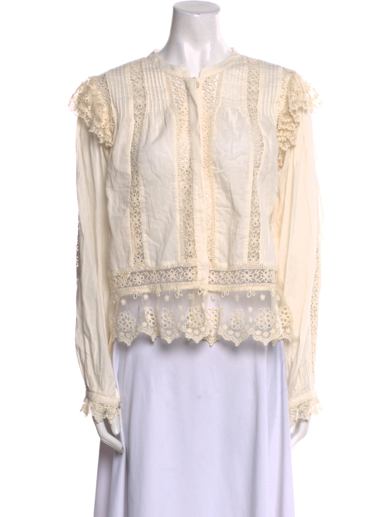 LoveShackFancy Crew Neck Long Sleeve Blouse