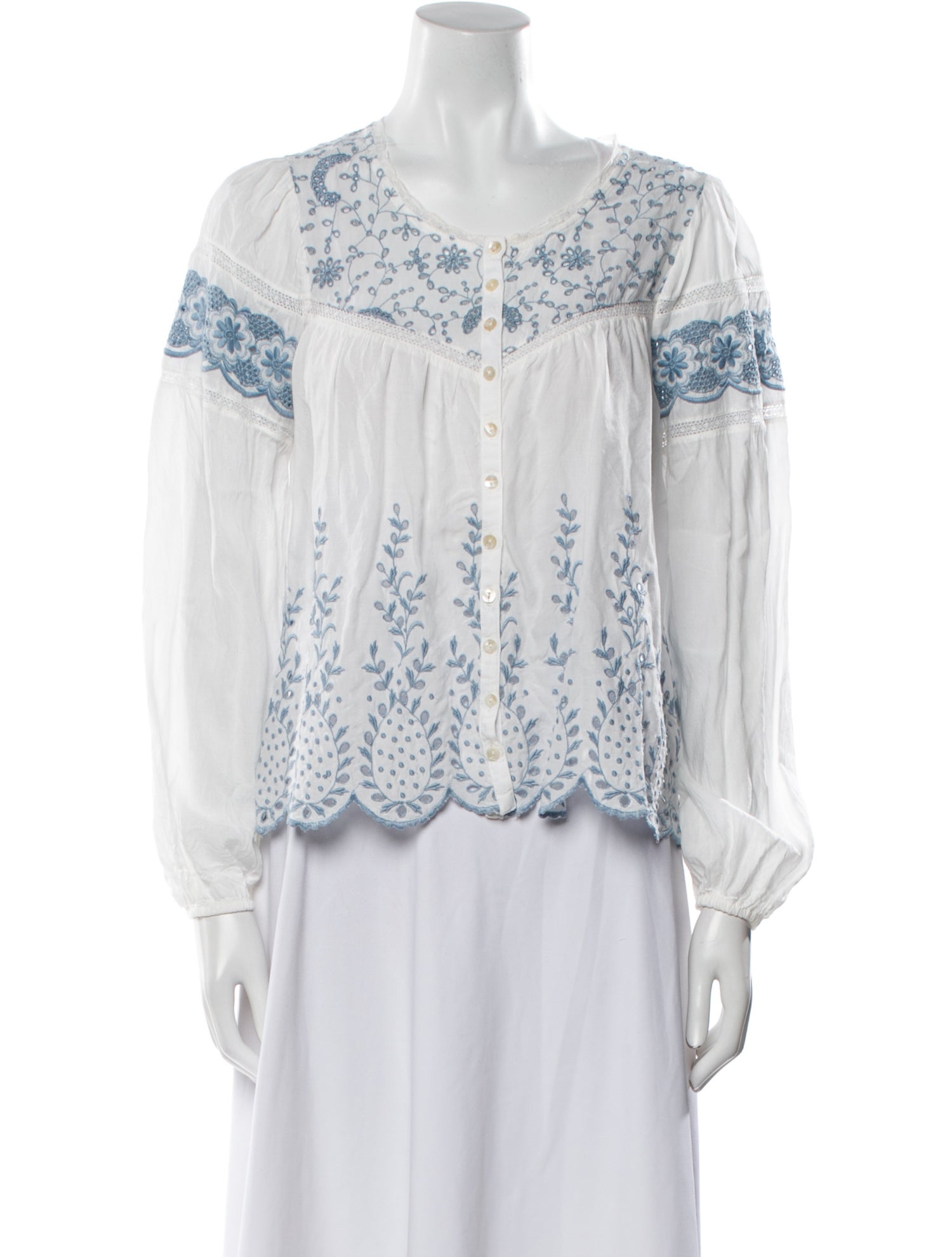 LoveShackFancy Printed Scoop Neck Blouse