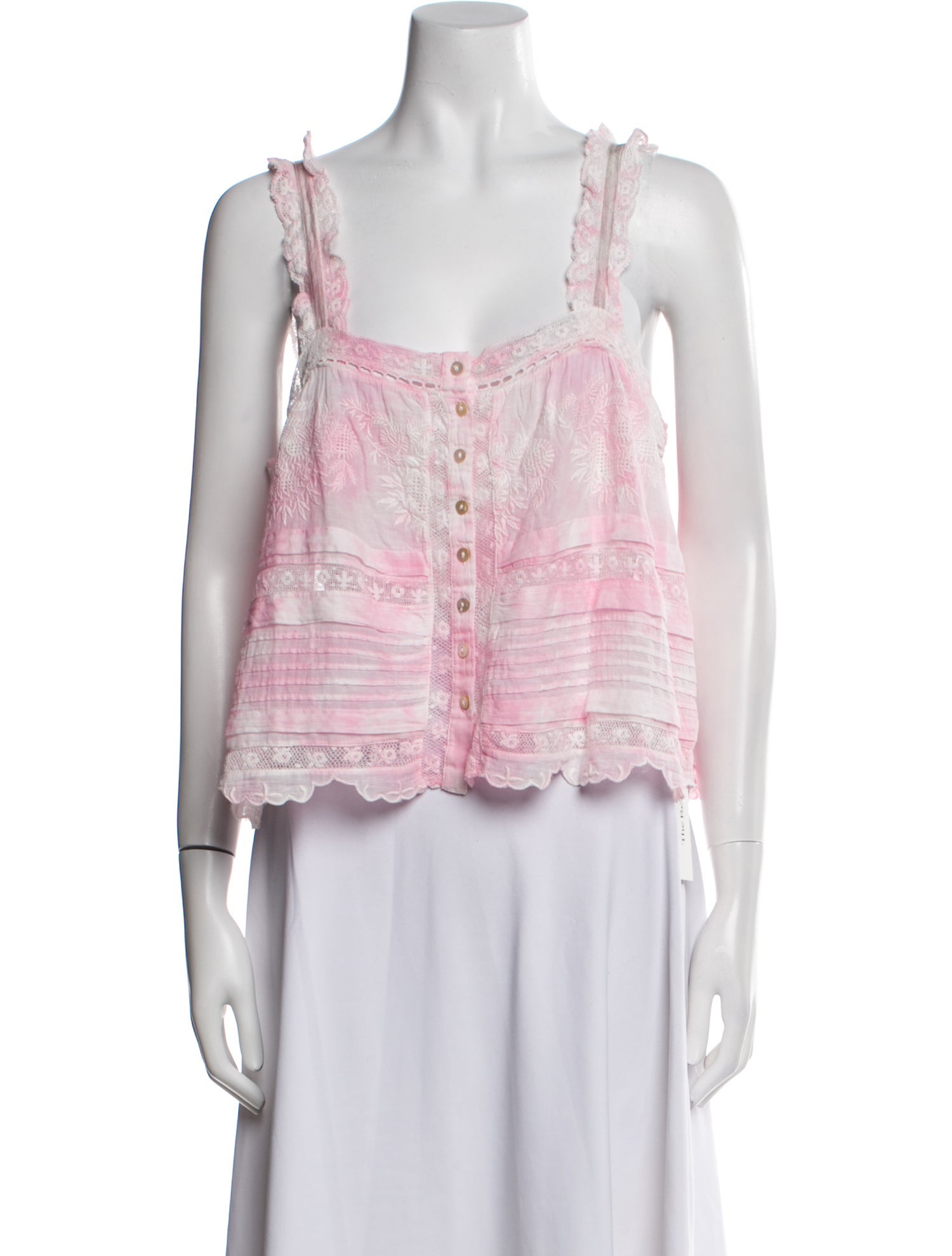 LoveShackFancy Floral Print Square Neckline Crop Top