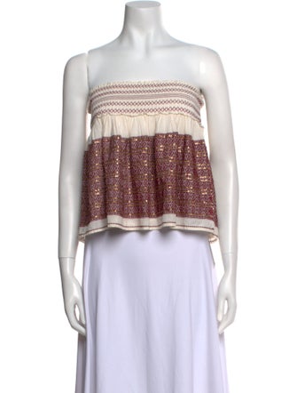 LoveShackFancy Printed Strapless Crop Top