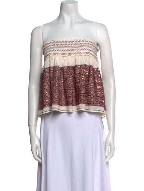 LoveShackFancy Printed Strapless Crop Top